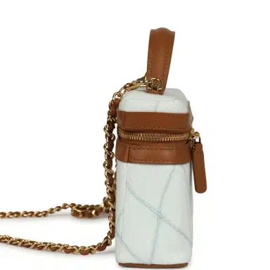 Chanel Chanel Coco Beach Top Handle Long Vanity Case with Chain Light Blue Denim and Brown Calfskin Gold Hardware | Thumbnail 3