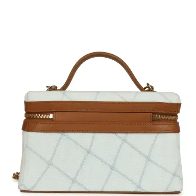 Chanel Chanel Coco Beach Top Handle Long Vanity Case with Chain Light Blue Denim and Brown Calfskin Gold Hardware | Thumbnail 4