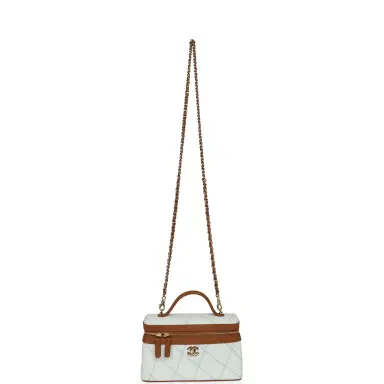 Chanel Chanel Coco Beach Top Handle Long Vanity Case with Chain Light Blue Denim and Brown Calfskin Gold Hardware | Thumbnail 7