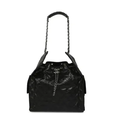 Chanel Chanel Medium 25 Hobo Bag Black Shiny Crumpled Calfskin Mixed Silver Hardware | Thumbnail 7 Chanel Chanel Medium 25 Hobo Bag Black Shiny Crumpled Calfskin Mixed Silver Hardware | Thumbnail 7