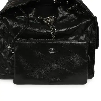 Chanel Chanel Medium 25 Hobo Bag Black Shiny Crumpled Calfskin Mixed Silver Hardware | Thumbnail 8 Chanel Chanel Medium 25 Hobo Bag Black Shiny Crumpled Calfskin Mixed Silver Hardware | Thumbnail 8