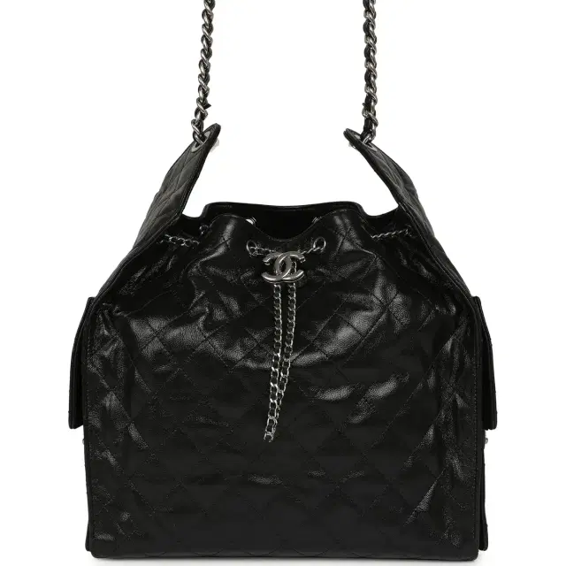 Chanel Medium 25 Hobo Bag Black Shiny Crumpled Calfskin Mixed Silver Hardware