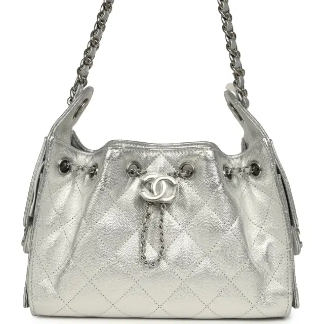 Chanel Mini 25 Hobo Bag Metallic Silver Caviar Silver Hardware