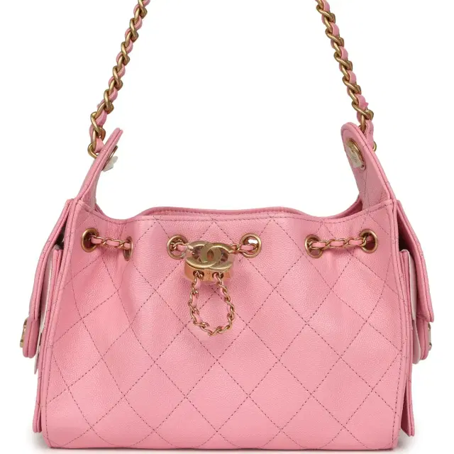Chanel Mini 25 Hobo Bag Pink Caviar Antique Gold Hardware