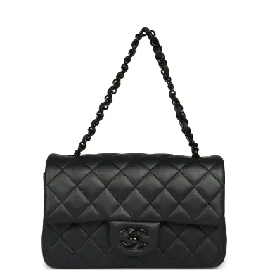 Chanel Chanel Mini Classic Rectangular Flap Bag So Black Iridescent Lambskin Black Hardware | Thumbnail 7