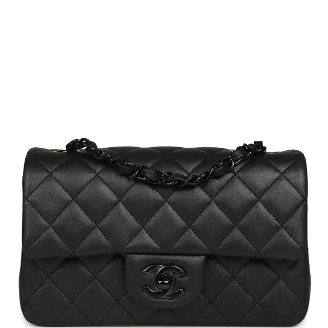 Chanel Chanel Mini Classic Rectangular Flap Bag So Black Iridescent Lambskin Black Hardware