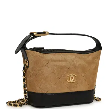 Chanel Chanel Mini Coco Base Clutch with Chain Brown Suede and Black Shiny Lambskin Brushed Gold Hardware | Thumbnail 2