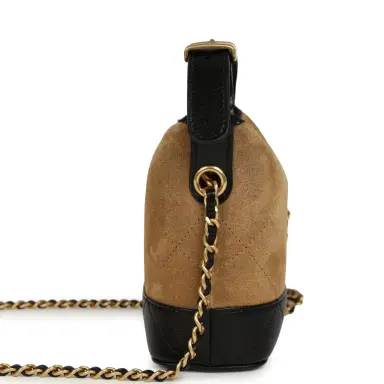Chanel Chanel Mini Coco Base Clutch with Chain Brown Suede and Black Shiny Lambskin Brushed Gold Hardware | Thumbnail 3