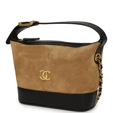 Chanel Chanel Mini Coco Base Clutch with Chain Brown Suede and Black Shiny Lambskin Brushed Gold Hardware | Thumbnail 5
