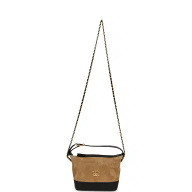 Chanel Chanel Mini Coco Base Clutch with Chain Brown Suede and Black Shiny Lambskin Brushed Gold Hardware | Thumbnail 7