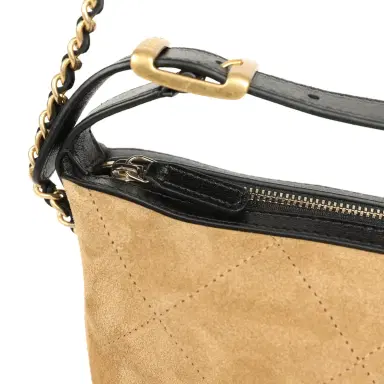 Chanel Chanel Mini Coco Base Clutch with Chain Brown Suede and Black Shiny Lambskin Brushed Gold Hardware | Thumbnail 8