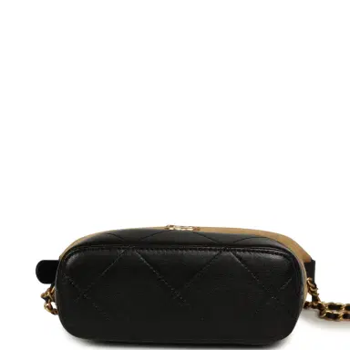 Chanel Chanel Mini Coco Base Clutch with Chain Brown Suede and Black Shiny Lambskin Brushed Gold Hardware | Thumbnail 9