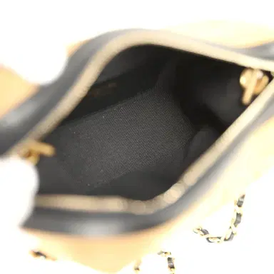 Chanel Chanel Mini Coco Base Clutch with Chain Brown Suede and Black Shiny Lambskin Brushed Gold Hardware | Thumbnail 10