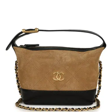 Chanel Chanel Mini Coco Base Clutch with Chain Brown Suede and Black Shiny Lambskin Brushed Gold Hardware | Thumbnail 1
