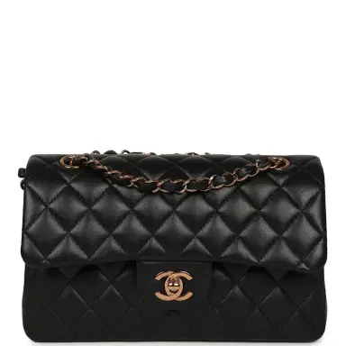 Chanel Chanel Small Classic Double Flap Bag Black Lambskin Rose Gold Hardware | Thumbnail 1