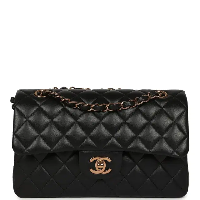 Chanel Chanel Small Classic Double Flap Bag Black Lambskin Rose Gold Hardware