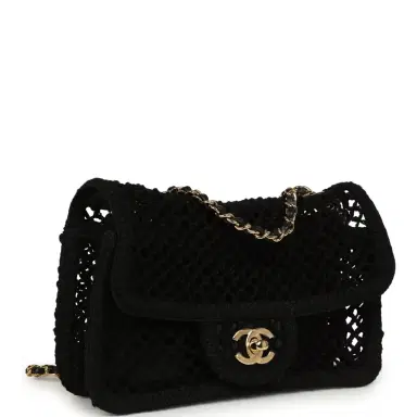 Chanel Chanel Small Coco Beach Crochet Flap Bag Black Mesh Gold Hardware | Thumbnail 2