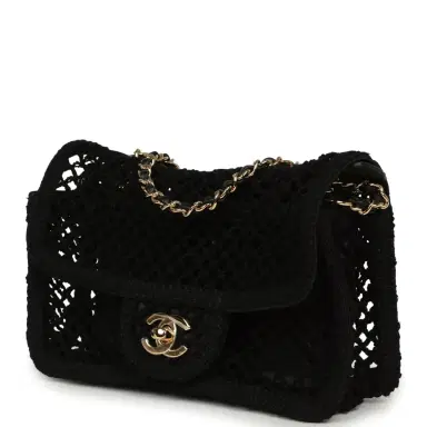Chanel Chanel Small Coco Beach Crochet Flap Bag Black Mesh Gold Hardware | Thumbnail 5