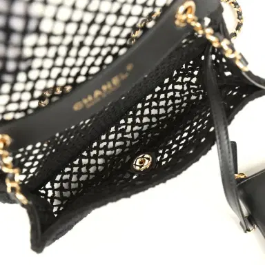 Chanel Chanel Small Coco Beach Crochet Flap Bag Black Mesh Gold Hardware | Thumbnail 10