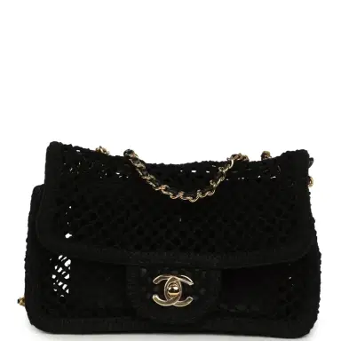 Chanel Chanel Small Coco Beach Crochet Flap Bag Black Mesh Gold Hardware | Thumbnail 1