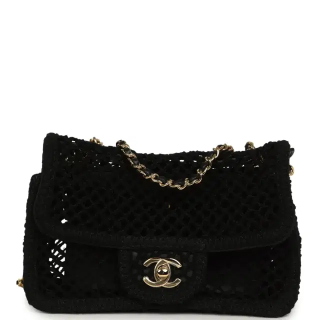 Chanel Chanel Small Coco Beach Crochet Flap Bag Black Mesh Gold Hardware