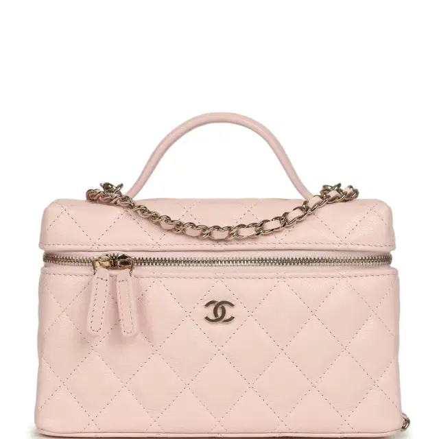 Chanel Chanel Top Handle Long Vanity Case with Chain Light Pink Shiny Caviar Light Gold Hardware