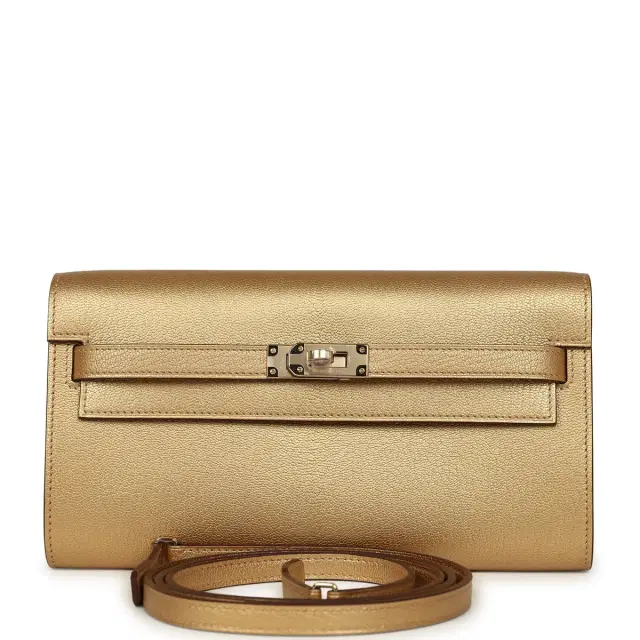 Hermes Kelly Wallet To Go Dore Chevre Chamkilight Permabrass Hardware
