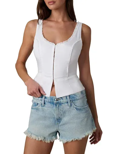 Joe's Jeans Women's x WeWoreWhat Femme Eyelet Cotton Corset Top - White | Thumbnail 4