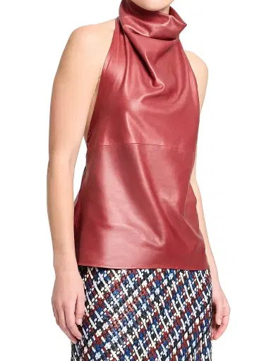TWP Women's Friday Night Leather Halterneck Top - Karanda Red - Size Large | Thumbnail 2