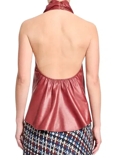 TWP Women's Friday Night Leather Halterneck Top - Karanda Red - Size Large | Thumbnail 3