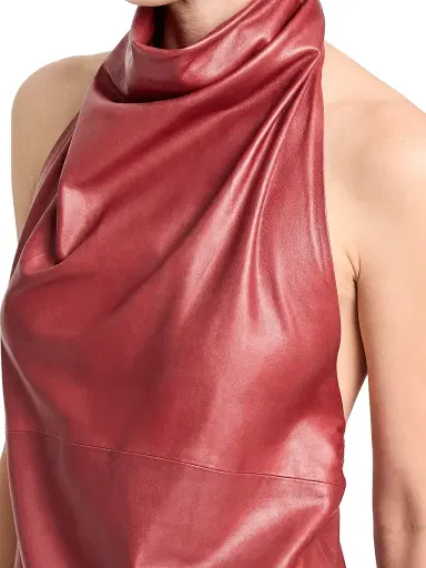 TWP Women's Friday Night Leather Halterneck Top - Karanda Red - Size Large | Thumbnail 4