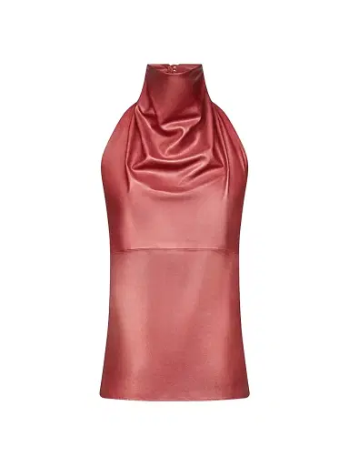TWP Women's Friday Night Leather Halterneck Top - Karanda Red - Size Large | Thumbnail 1