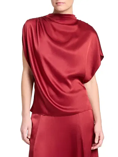 TWP Women's Wish You Would Draped Silk-Blend Top - Currant - Size Large | Thumbnail 3 TWP Women's Wish You Would Draped Silk-Blend Top - Currant - Size Large | Thumbnail 3