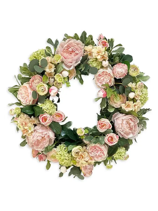 Winward Home Everyday Newness Refresh Imitation Peony & Rose Wreath - Pink Green