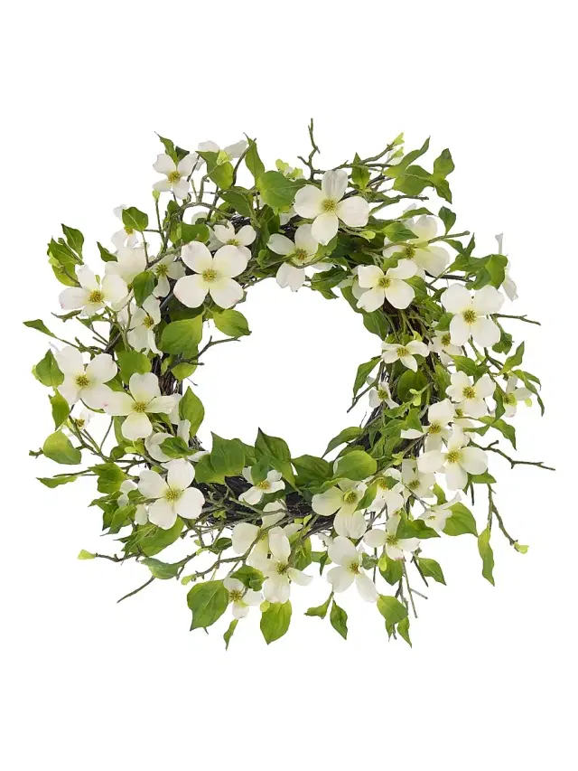 Winward Home Everyday Newness Refresh Imitation Dogwood Wreath - White