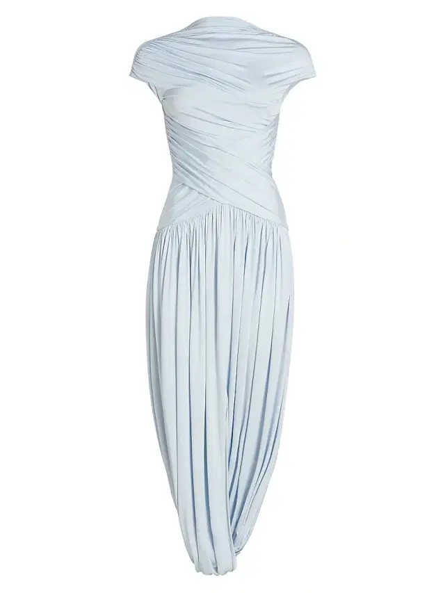 Self-Portrait Women's Ruched Twist-Front Jersey Midi-Dress - Blue