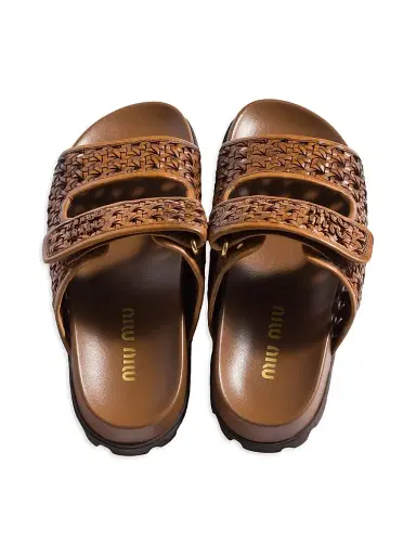 Miu Miu Women's Woven Leather Sandals - Brown | Thumbnail 2