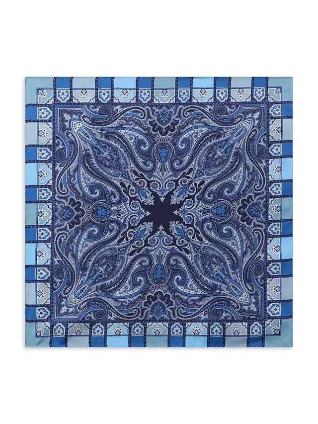 Men's Paisley Silk Neck Scarf - Printed Blue Base