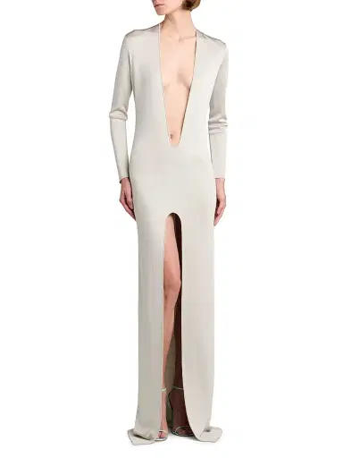 Tom Ford Women's V-Neck Slit Maxi-Dress - Tcp Platino - Size Medium | Thumbnail 3
