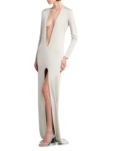 Tom Ford Women's V-Neck Slit Maxi-Dress - Tcp Platino - Size Medium | Thumbnail 4