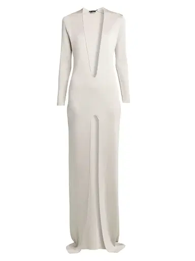 Tom Ford Women's V-Neck Slit Maxi-Dress - Tcp Platino - Size Medium | Thumbnail 1