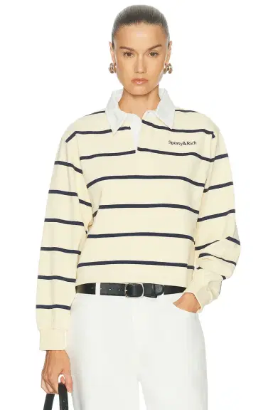 Sporty & Rich Serif Logo Rugby Polo Sweatshirt | Thumbnail 1 Sporty & Rich Serif Logo Rugby Polo Sweatshirt | Thumbnail 1