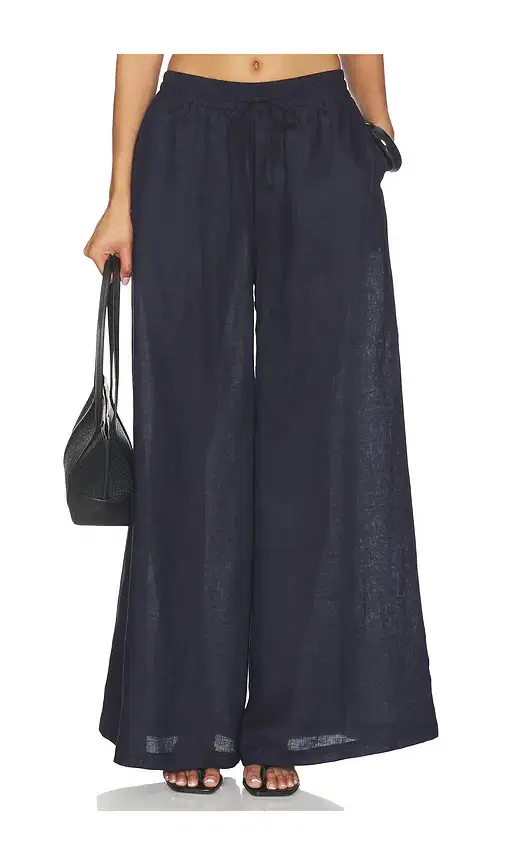 Solid Linen Wide Leg Elastic Pant