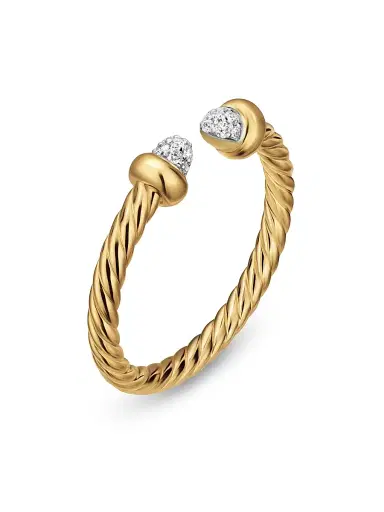 David Yurman Women's Micro Cablespira Flex Open Ring in 18K Yellow Gold - Diamond | Thumbnail 2