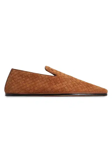 Bottega Veneta Men's Palazzo Intrecciato Suede Slippers - Tannin - Size 13 | Thumbnail 1