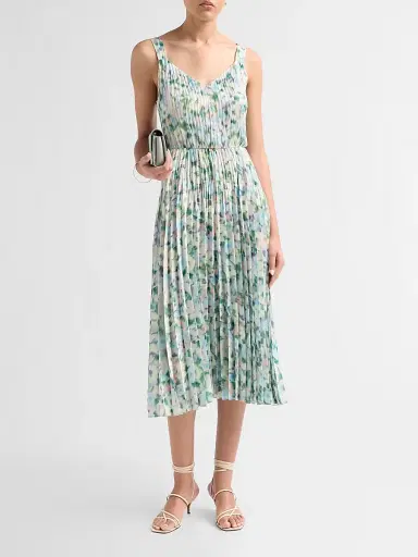 Vince Women's Printed Acoordion-Pleat Midi-Dress - Herb Petal - Size XXS | Thumbnail 2