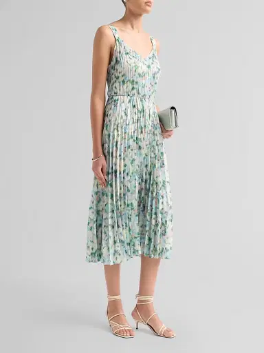 Vince Women's Printed Acoordion-Pleat Midi-Dress - Herb Petal - Size XXS | Thumbnail 4