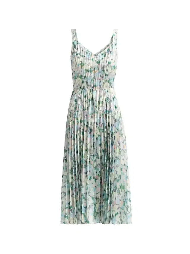 Vince Women's Printed Acoordion-Pleat Midi-Dress - Herb Petal