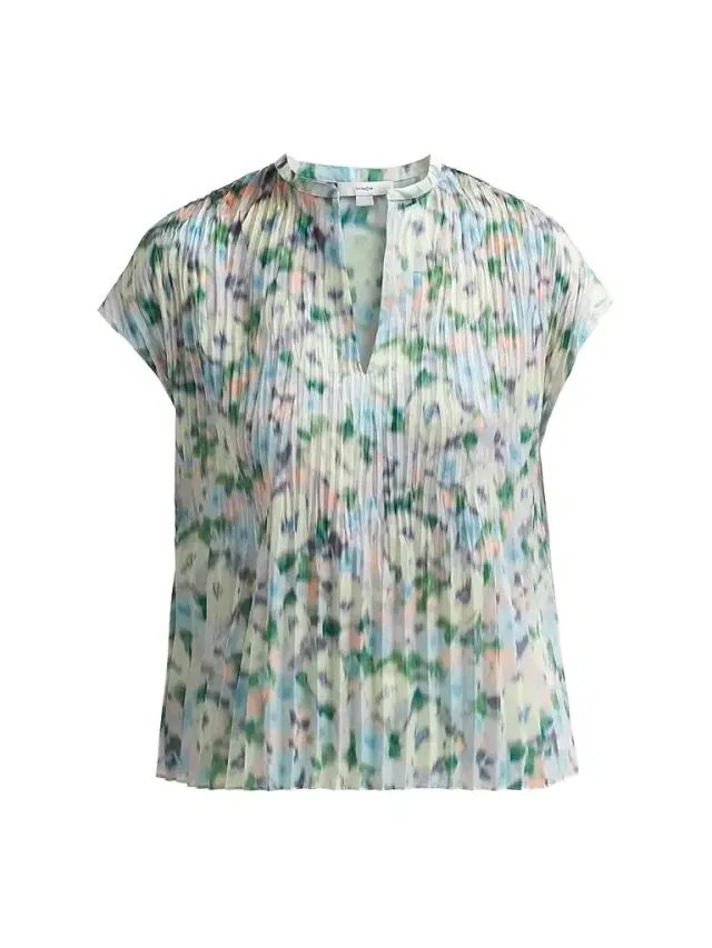 Vince Women's Painted Garden Split Neck Top - Herb Petal