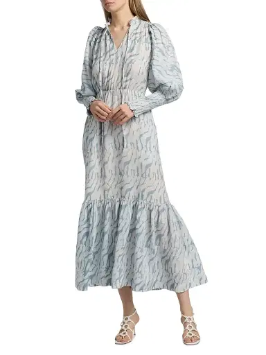Elisamama Women's Tomori Printed Midi-Dress - Light Blue - Size XL | Thumbnail 2